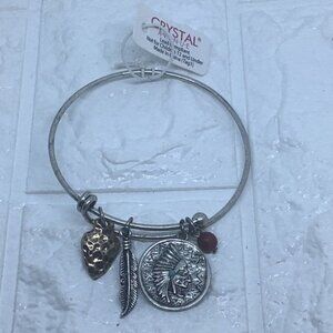 Bangle Wire Bracelet Indian man‎ Charm and Red Bead Silver Tone Women’s